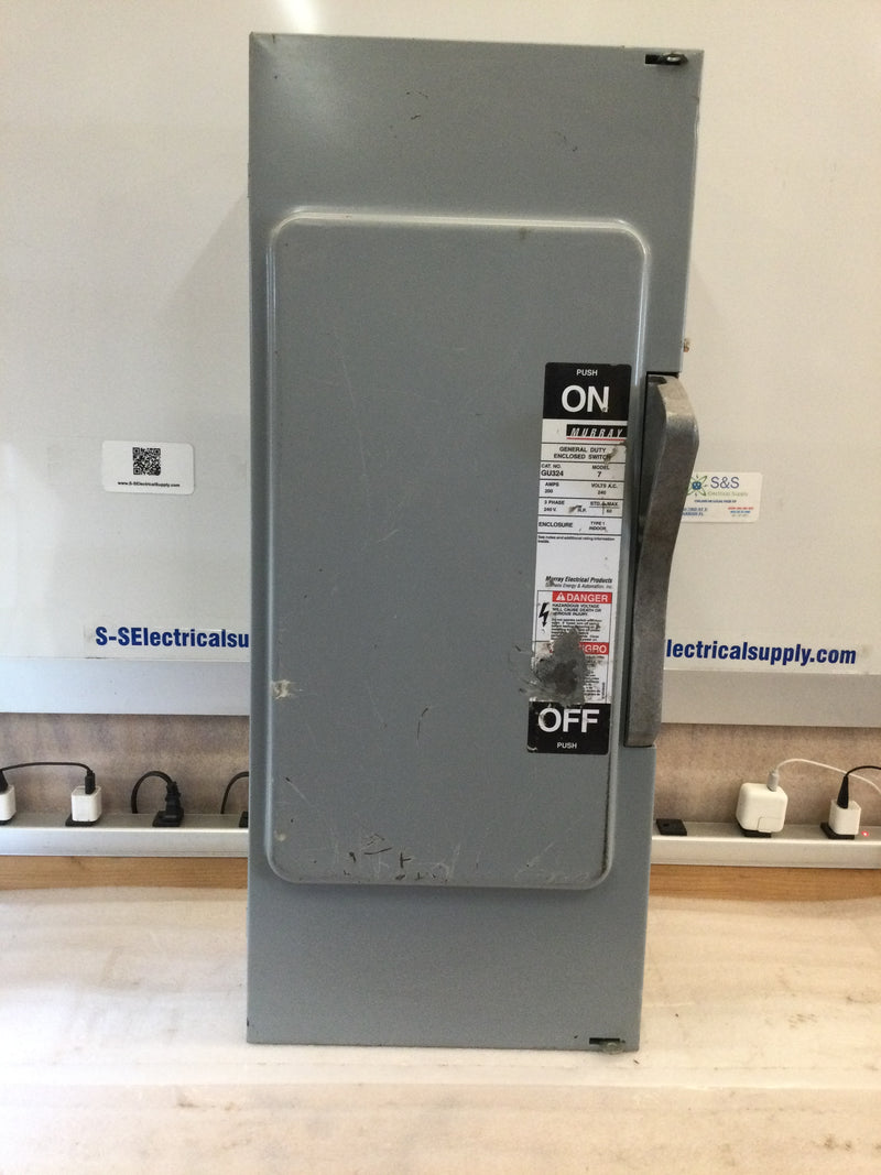 Murray Gu324 Safety Switch 240 Vac 250 Vdc 200 Amp 60 Max Hp 3 Phase Type 1