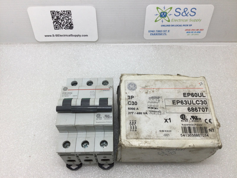 Ge General Electric Ep63 C30 Miniature Circuit Breaker Ls Switch 30a 3 Pole