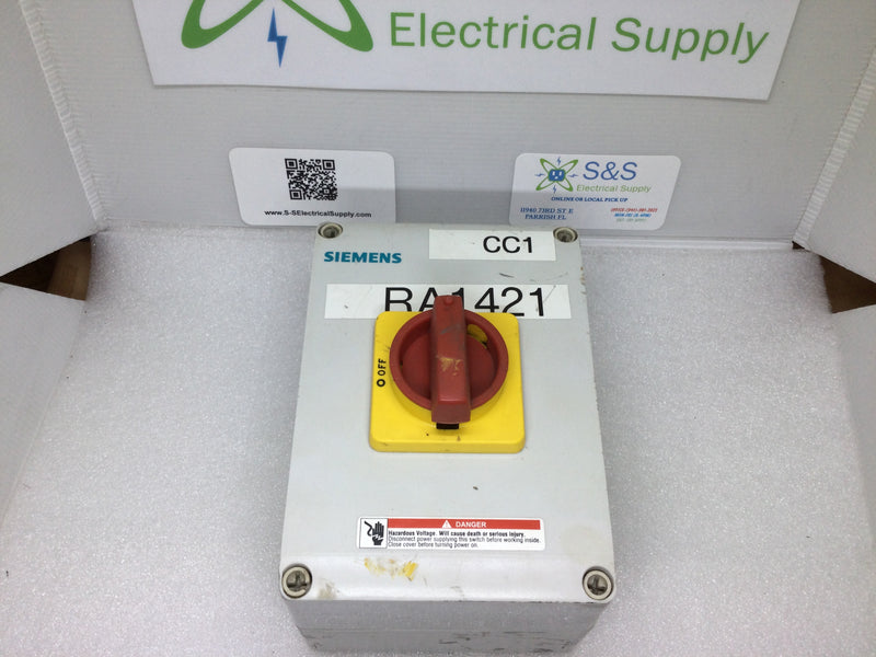 Siemens HNF3030CJE 30 Amp 600v Enclosed Rotary Disconnect 2-Pole 30 Amp Switch
