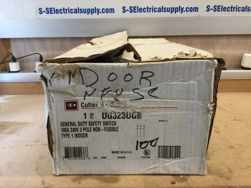 Eaton Dg323ugb Safety Switch Type 1 100a 240v 3p Non-Fused 100 Amp