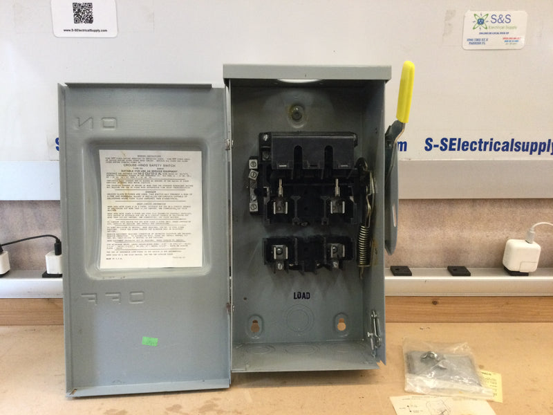 Crouse Hinds Gh422nw 60a Fused Safety Switch 7.5hp 240v 3ph Type 3r