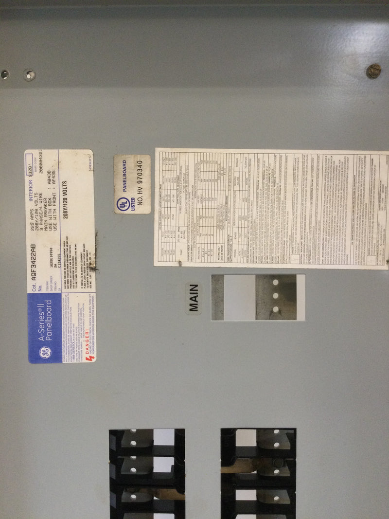 General Electric AQF3422AB 3 Phase 225A 208Y/120V Main Breaker A-Series Panelboard Interior