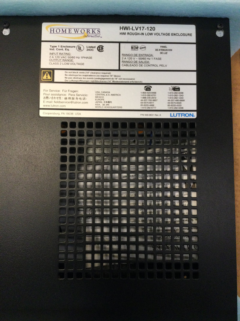 Lutron/ Home Works: HWI-LV17-120, HWI Rough-In LV Enclosure, 2A, 120VAC, 50/60Hz, 1Phase, Class 2 Low Voltage Output