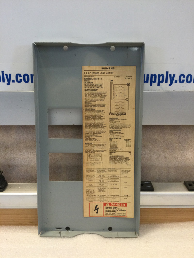 Siemens E0408ML1125F/S 125 Amp, Indoor Type 1, 120/240V, 1 Phase, 3 Wire  Cover Only 12 7/8" x 6 7/8"