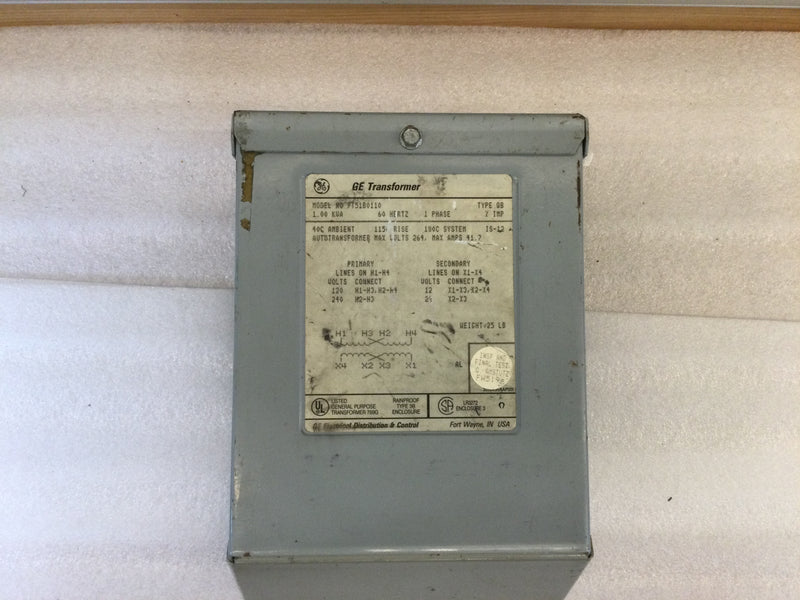 GE/General Electric 9T51B0110, Single Phase, 1.00 KVA, 60Htz, 120/240VAC, 41.7 Max Amps, Buck Boost Transformer