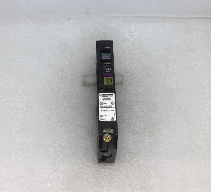Square D QO120PDF Single Pole 20 Amp 120VAC Combination GFCI/AFCI Type QOP Plug on Neutral Style Circuit Breaker