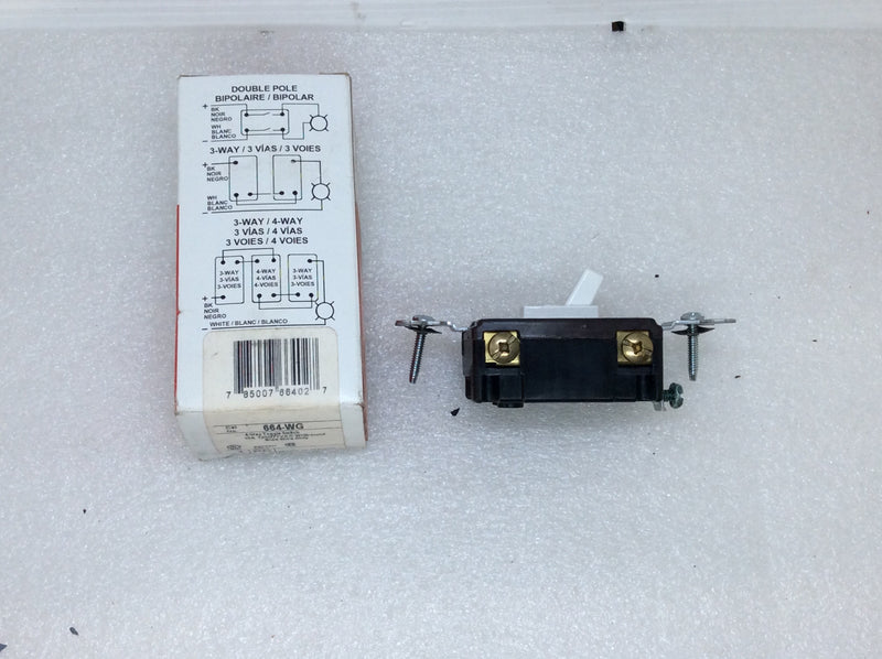 Pass & Seymour 664-WG 4-Way Toggle Switch 15A 120/277VAC W/Ground Side Wire Only