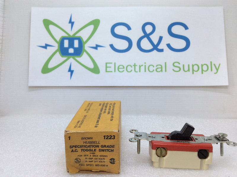 Hubbell, A.C. Brown Flush Toggle Switch 3-Way, 20A 120V - 20A 277V Fed Spec W-S 896e