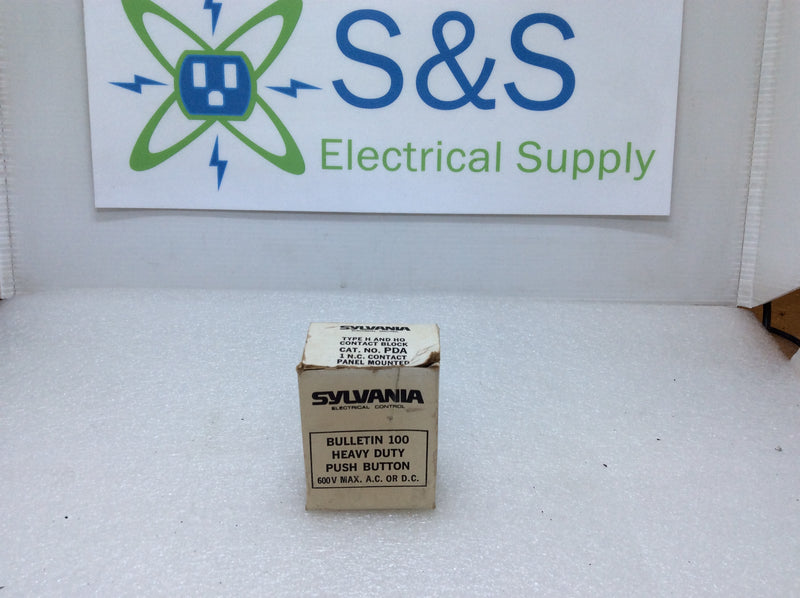 Sylvania PDA HD Push Button Type H And HO Contact Block 1 N.C. Contact Panel Mounted (New Open Box)