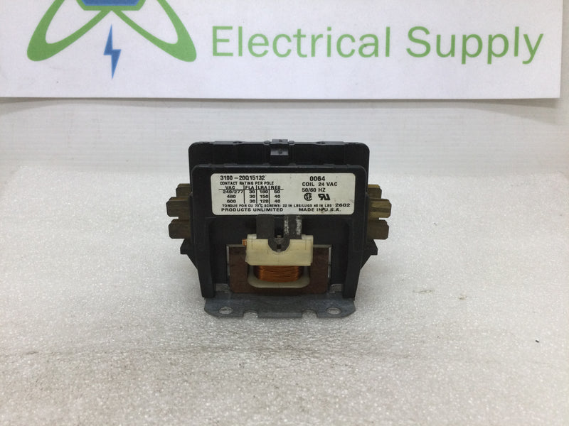 Products Unlimited 3100-20Q15132; 24 Vac Coil, 50/60hz, 30 Amp Contactor Relay