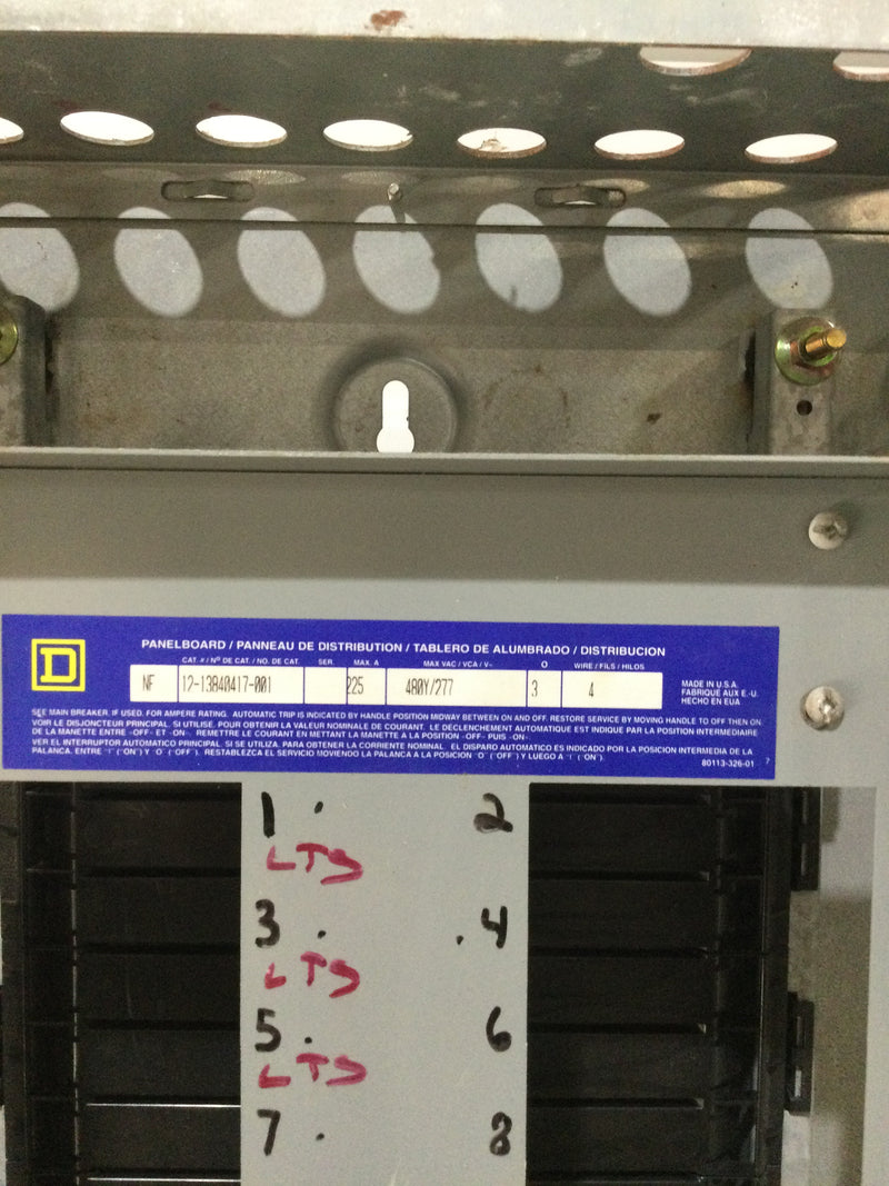 Square D NF Type Panel Board, 3Ph/4 Wire, 480Y/277V, 42 Circuit, 225A, Main Breaker, Type 1 Box NC56S, Cat