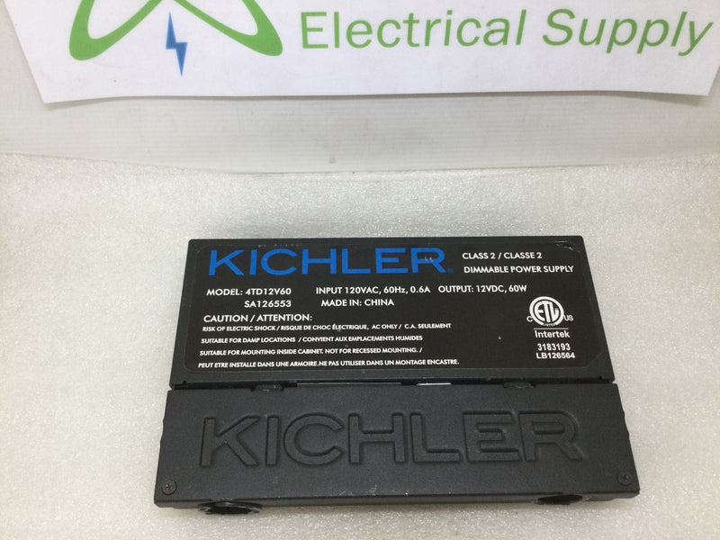 Kichler 4TD12V60; 12VDC Dimmable 60W Lighting Power Supply, Inlet 120Vac