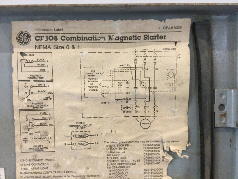 General Electric 300 Line Control Fuse Panel Door Nema Size 0 & 1 30 Amp 600V GEJ-6109B 8.5" x 23.75"