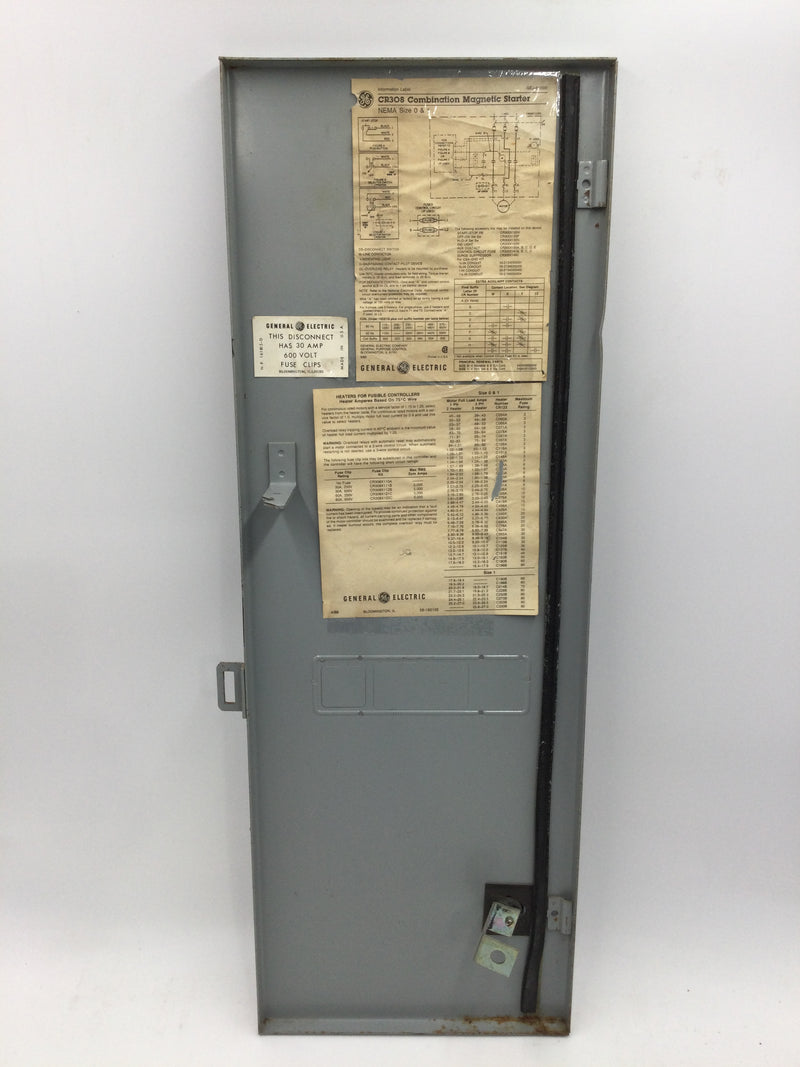 General Electric 300 Line Control Fuse Panel Door Nema Size 0 & 1 30 Amp 600V GEJ-6109B 8.5" x 23.75"