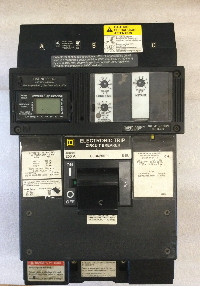 Square D LE36200LI 200 Amp 3 Pole 600V Circuit Breaker