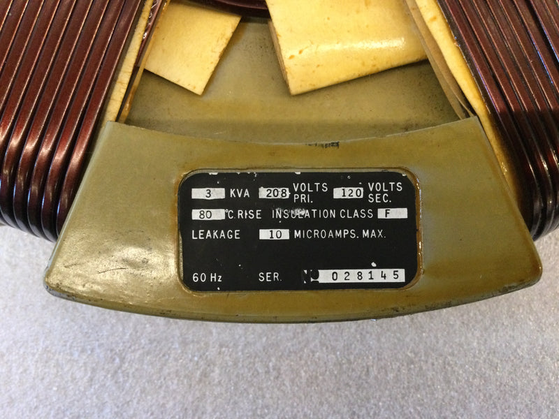 Electromagnetic Industries Inc. 541A-2-1 Isolation Power Transformer 3kva, 280v Primary, 120v Secondary, 60hz