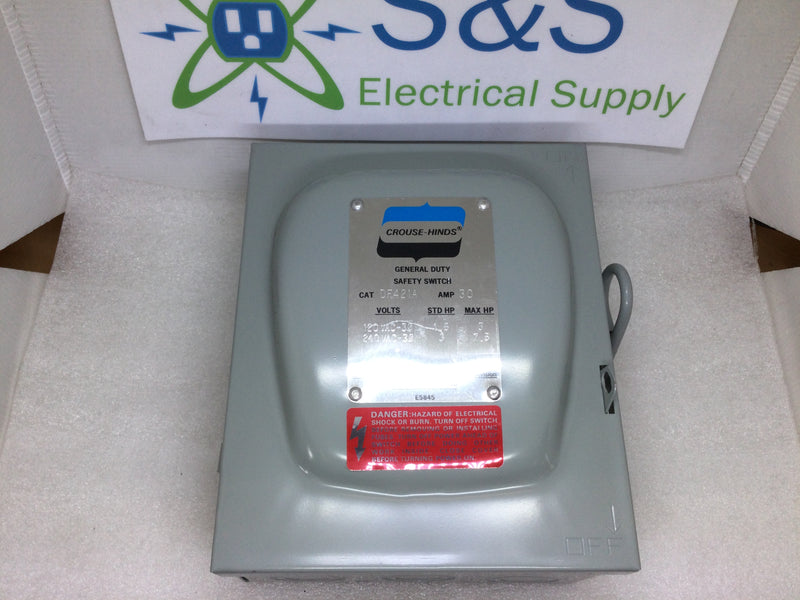 Crouse-Hinds DF421A General Duty Fused Safety Switch 3 Phase 30 Amp 120/240v