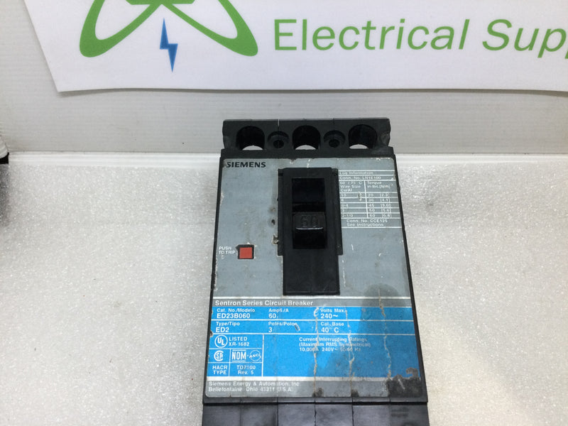 Siemens ED23B060 60 Amp 3 Pole 120/240V Type ED2 Circuit Breaker