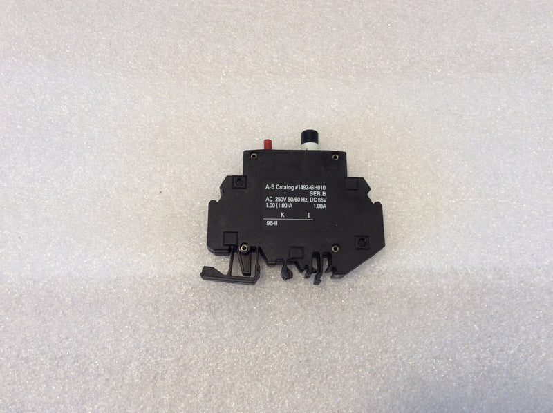 Allen-Bradley 1492-GH010 1A 250VAC 50/60Hz 65VDC Style GH Series B Din Rail Mount Circuit Breaker