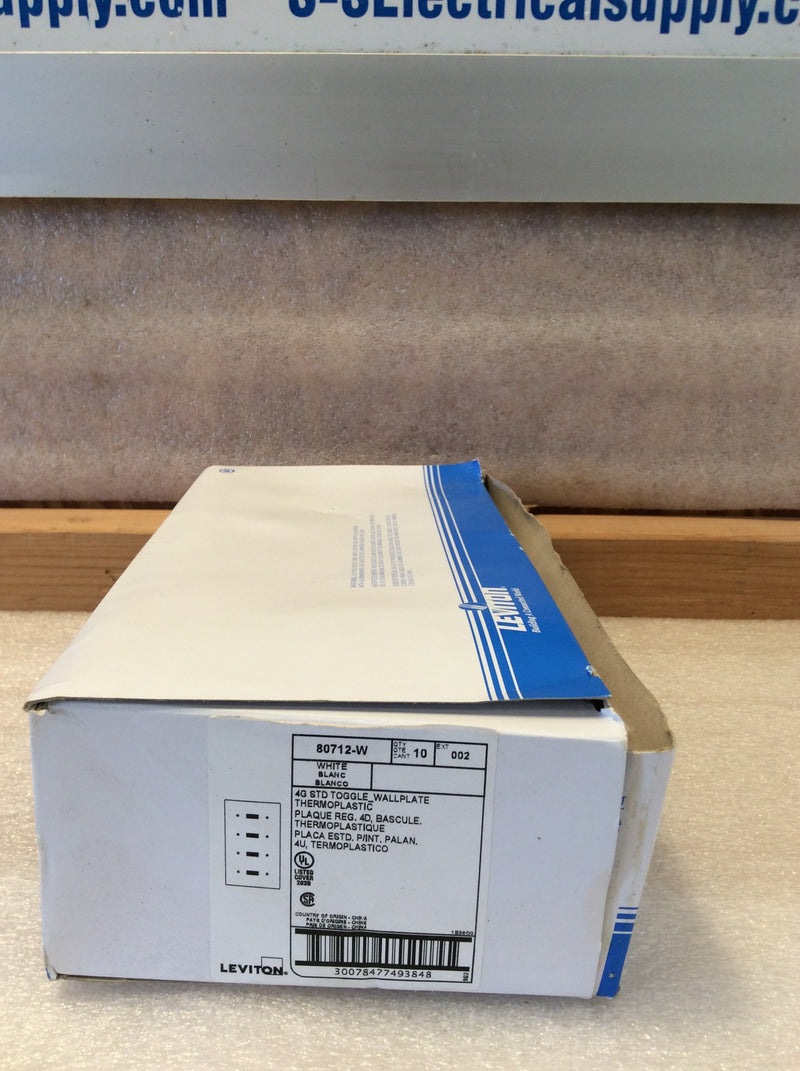 Leviton 80712-W 4-Gang White Standard Toggle Thermoplastic Wallplate