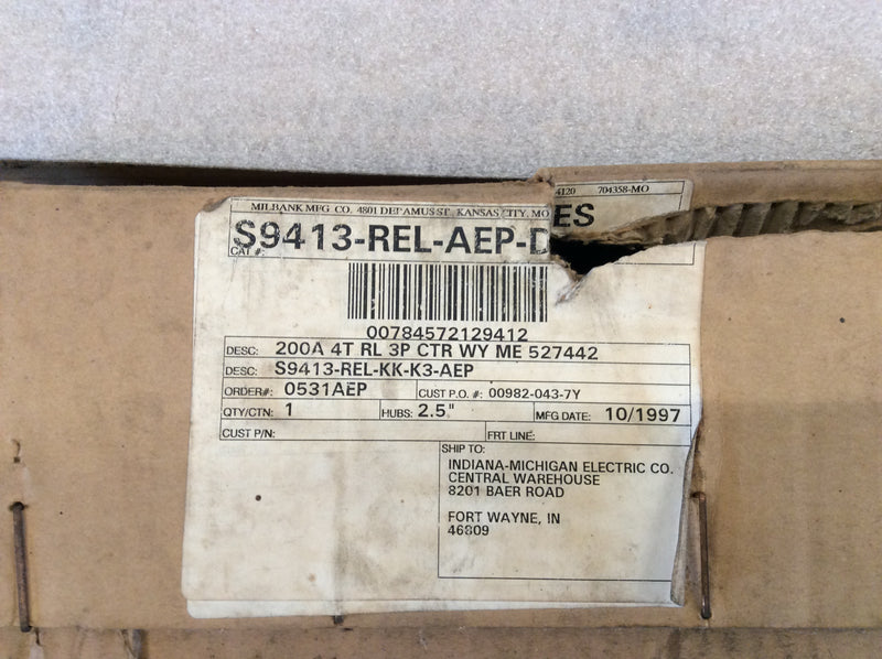 Milbank S9413-REL-AEP-DES 200A Single Phase 3 Wire 300VAC Nema3R Enclosure Series S200