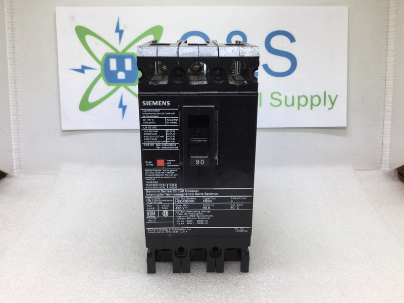 Siemens HED43B090 Molded Case Circuit Breaker 3 Pole 90 Amp 480v