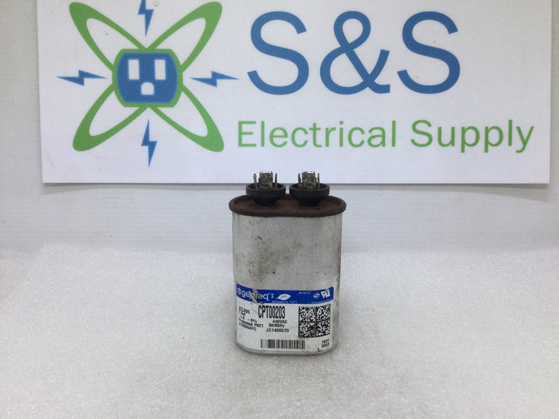 GE Genteq, 7.5 uF MFD x 440 VAC, Oval Motor Run Capacitor, 27L695BX, CPT00203