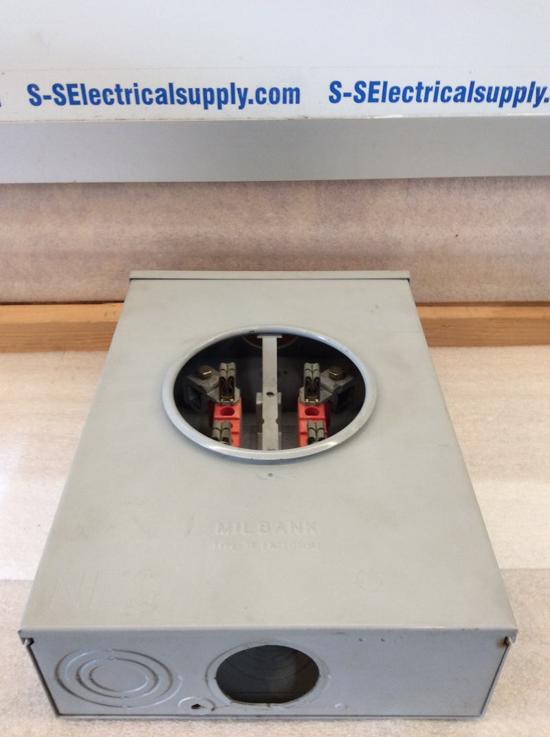 Milbank 200A 1 Phase 3 Wire 600 VAC Top Or Bottom Feed Nema3R Ring Type Meter Enclosure
