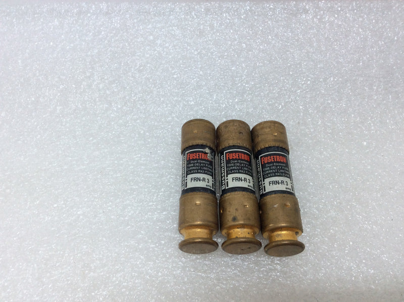 (Lot of 3) Bussmann Fusetron FRN-R3 3 Amp Dual Element Time Delay Class RK5 Fuse