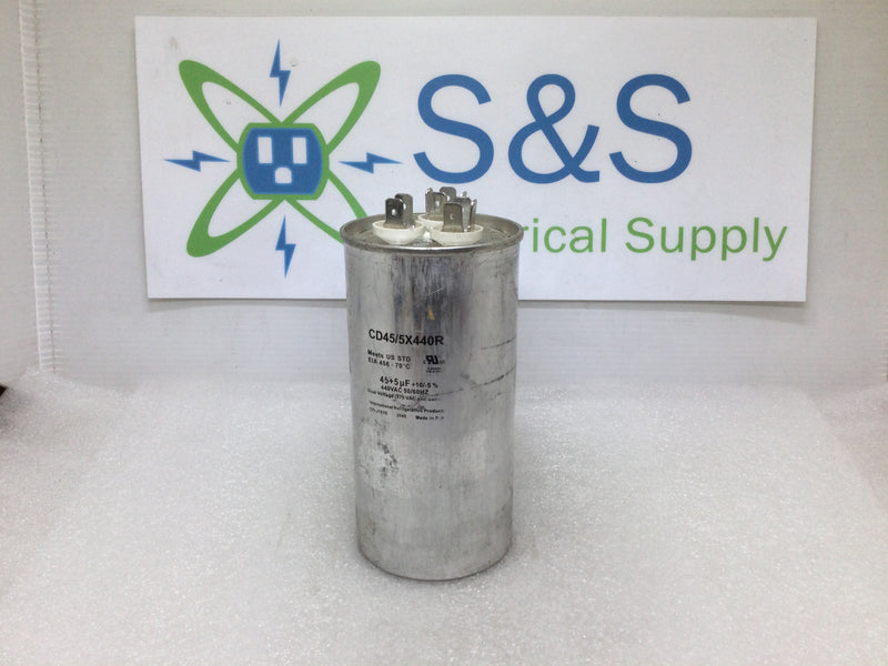 CD45/5X440R; 45+5 MFD, 440Vac, Round Dual Run Capacitor