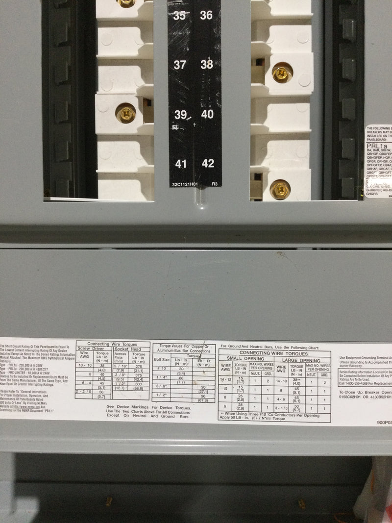Eaton/Cutler-Hammer: (PRL2A/42), 400A Max, 208Y/120V, 3Ph/ 4 Wire, 42 Circuit, 300A Main Breaker Included, Trip