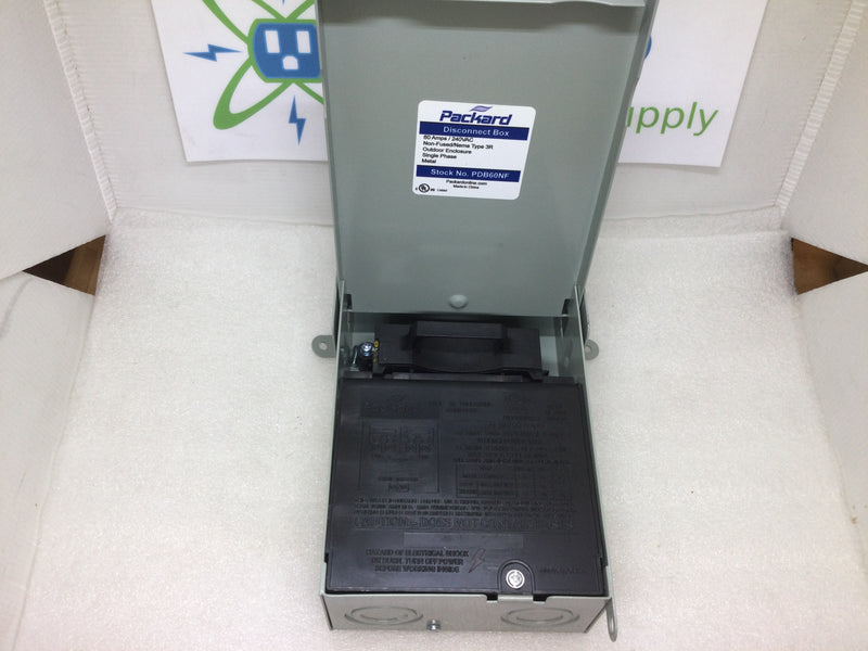 Packard PDB60NF 60 Amp Non Fused Nema 3r Single Phase Outdoor Metal Disconnect