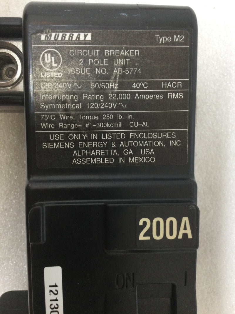Murray M2200A 2 Pole 200 Amp 120/240v MBK200A Main Breaker