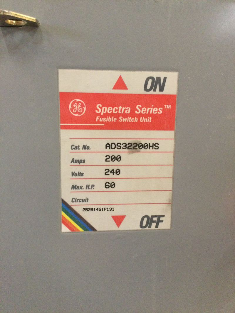 GE General Electric ADS32200HS Panelboard Switch 200 Amp 240v 60hp Type 1 Enclosure