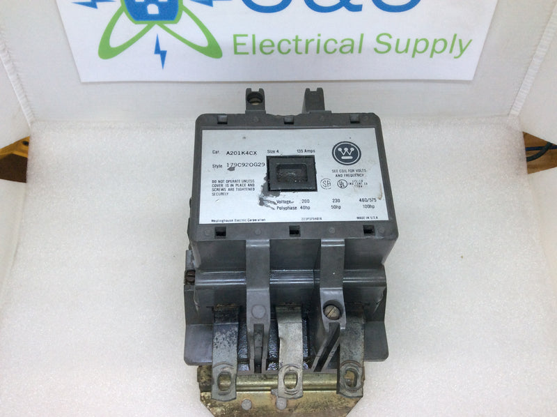 Westinghouse Motor Control A201K4CX Size 4 135 Amps 3 Phase Contactor