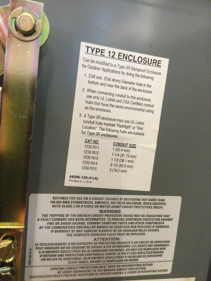 Allen-Bradley Bulletin 512 Combination Starter W/ Disconnect 509-Cod Nema Size 2