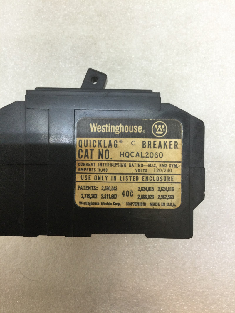 Westinghouse Hqcal2060 2 Pole 60a 120/240v 10,000 Aic Rated Circuit Breaker