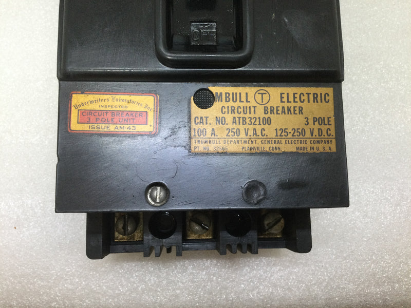 Trumbull Electric/ Ge Atb32100 3 Pole 100a 250vac Type Atb Circuit Breaker