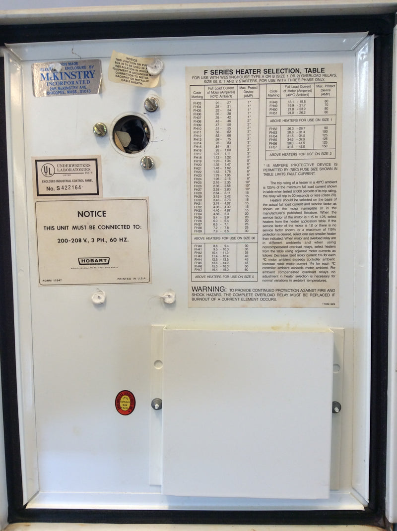 Hobart Nema Contactor/Motor Starter Combo Enclosure Type 12, 13 Breaker Disconnect Enclosure