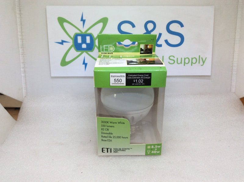 ETI Solid State Lighting 52028101 3K Warm White 550 Lumens Dimmable E26 Base LED Lamp (New In Box)