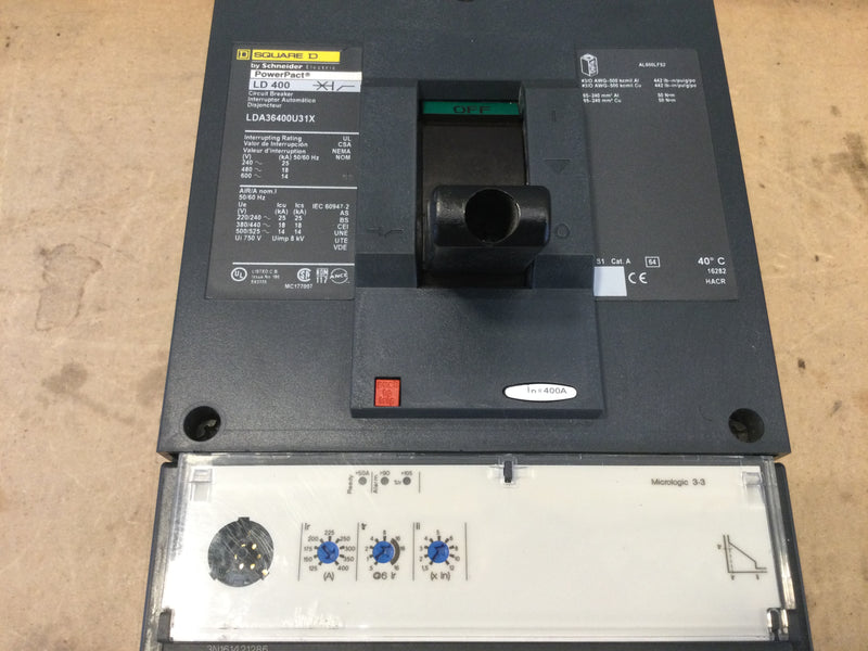 Square D LD400 LDA36400U31X 400 Amp 600v 3 Pole Powerpact I Line Circu