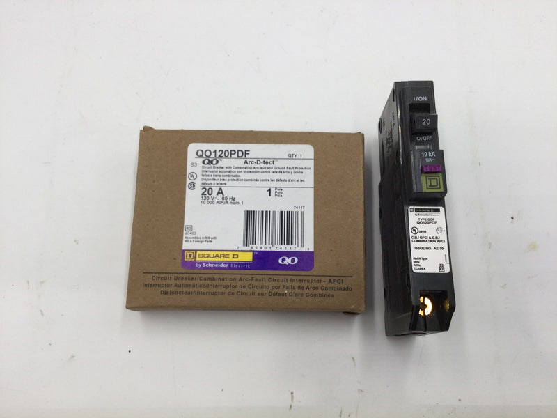 Square D QO120PDF 20 Amp 1 Pole 120V Plug on Neutral Style Circuit Breaker