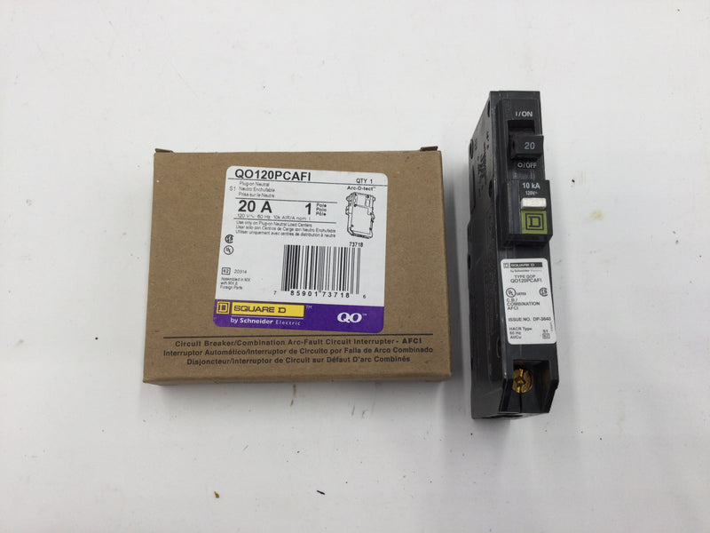 Square D QO120PCAFI 20 Amp 1 Pole 120V AFCI Plug on Neutral Circuit Breaker