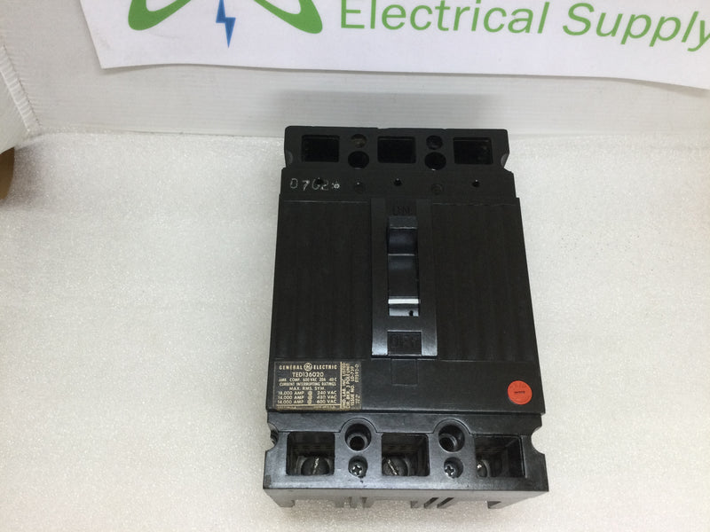 Ge General Electric Ted Ted136020  20a 20 Amp 3p 3 Pole 600vac Circuit Breaker