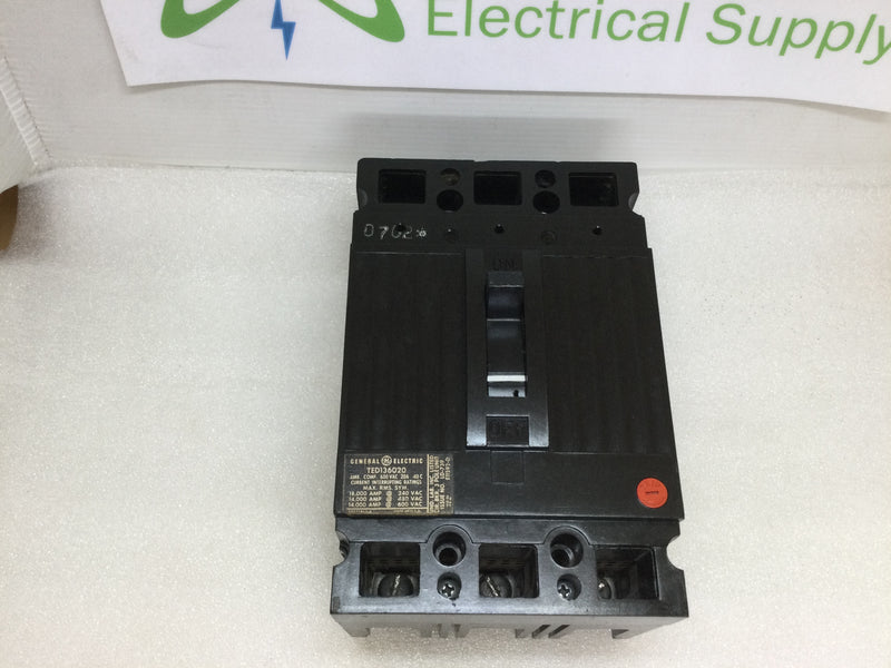 GE General Electric TED136020 20 Amp 3 Pole 600V Circuit Breaker