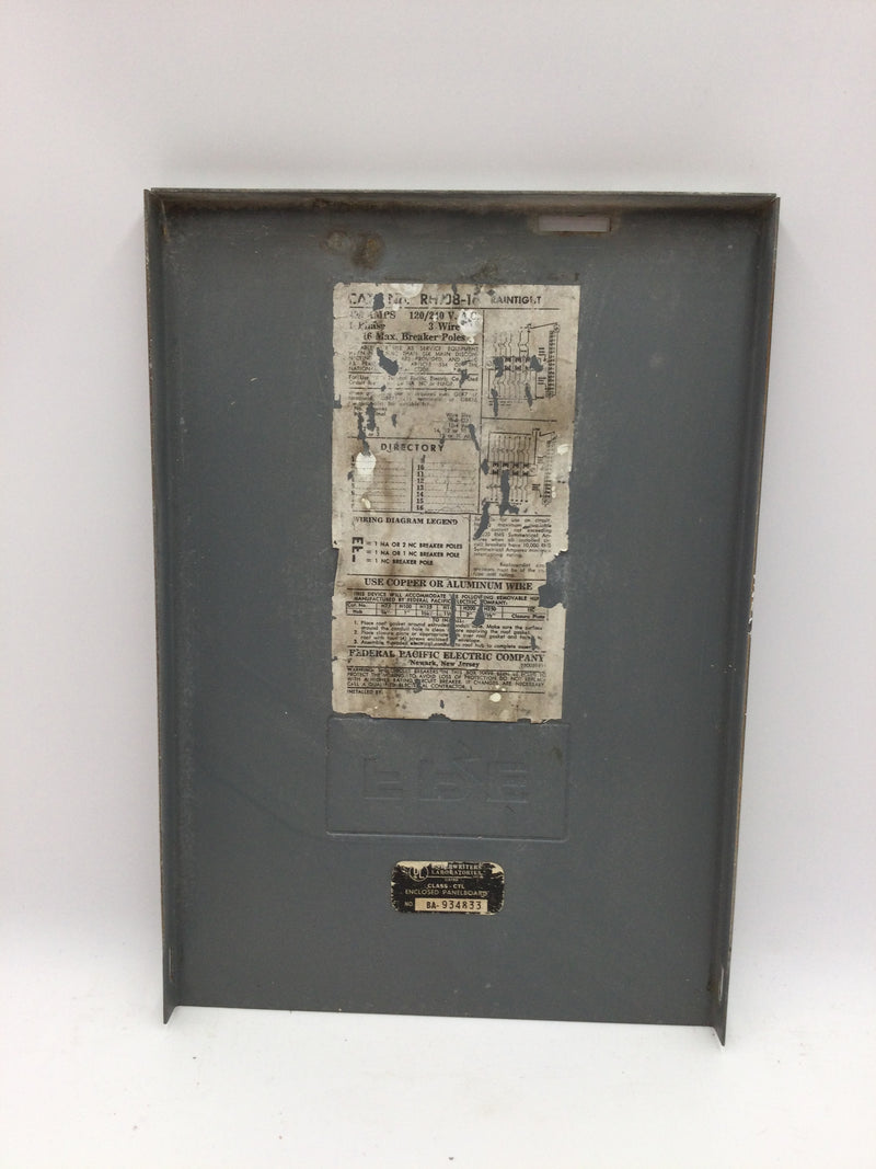 FPE Federal Pacific RH108-16 100 Amp 120/240V 1 Phase 3 Wire 16 space Enclosed Panelboard