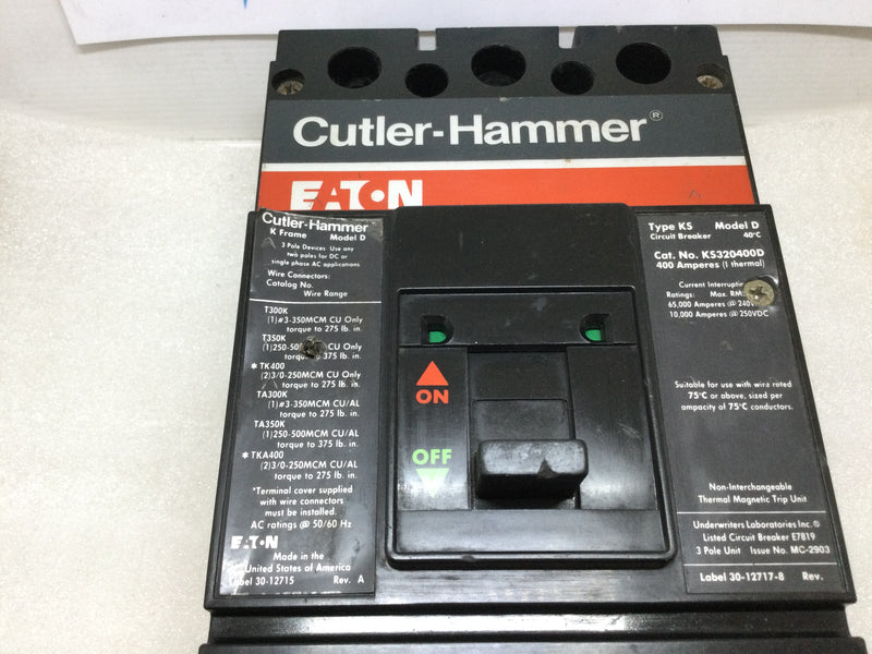 Eaton/Cutler Hammer Ks320400d Type Ks 400 Amp 3 Pole Circuit Breaker