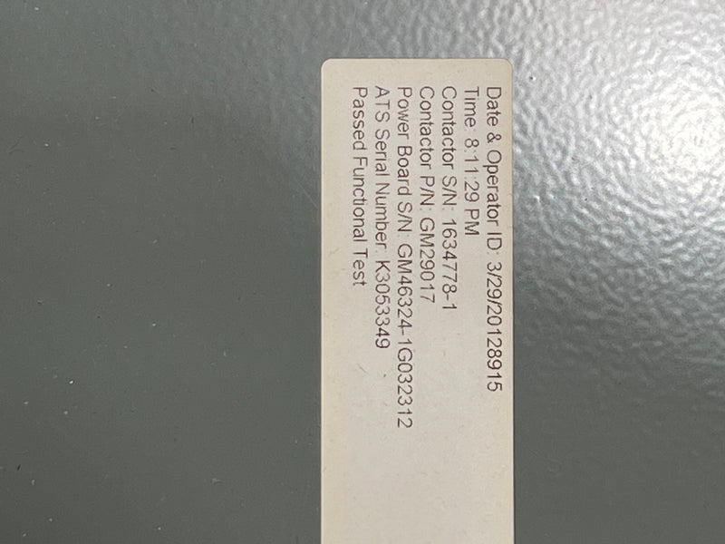 Kohler KSS-DCTA-0400S Transfer Switch 400 Amp 208V 4 Wire 3 Phase 4 Pole