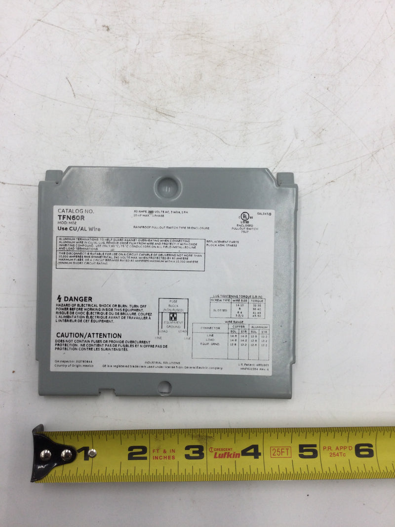GE General Electric TFN60R Fusible 60 Amp 120/240V Nema3R A/C Outdoor Disconnect Parts